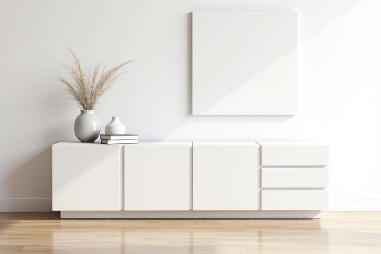 Weisses Sideboard mit klaren Linien im Wohnbereich.