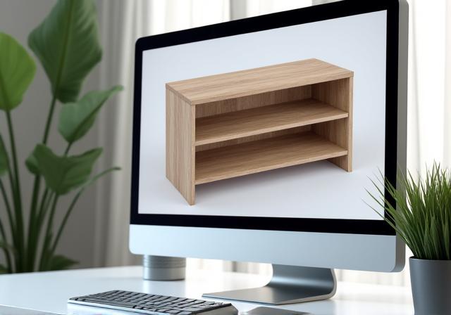 3D-Rendering eines massgefertigten Regals am Computer.