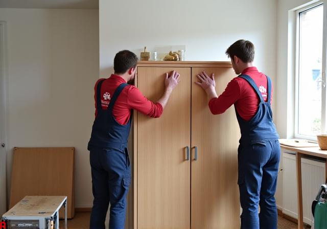 Mitarbeiter von Möbelhaus Zürich montieren einen Schrank beim Kunden.